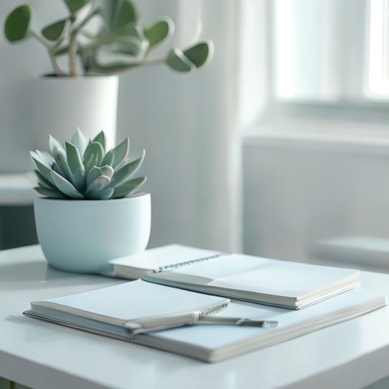 Minimalistisk arbejdsplads med mindfulnessredskaber